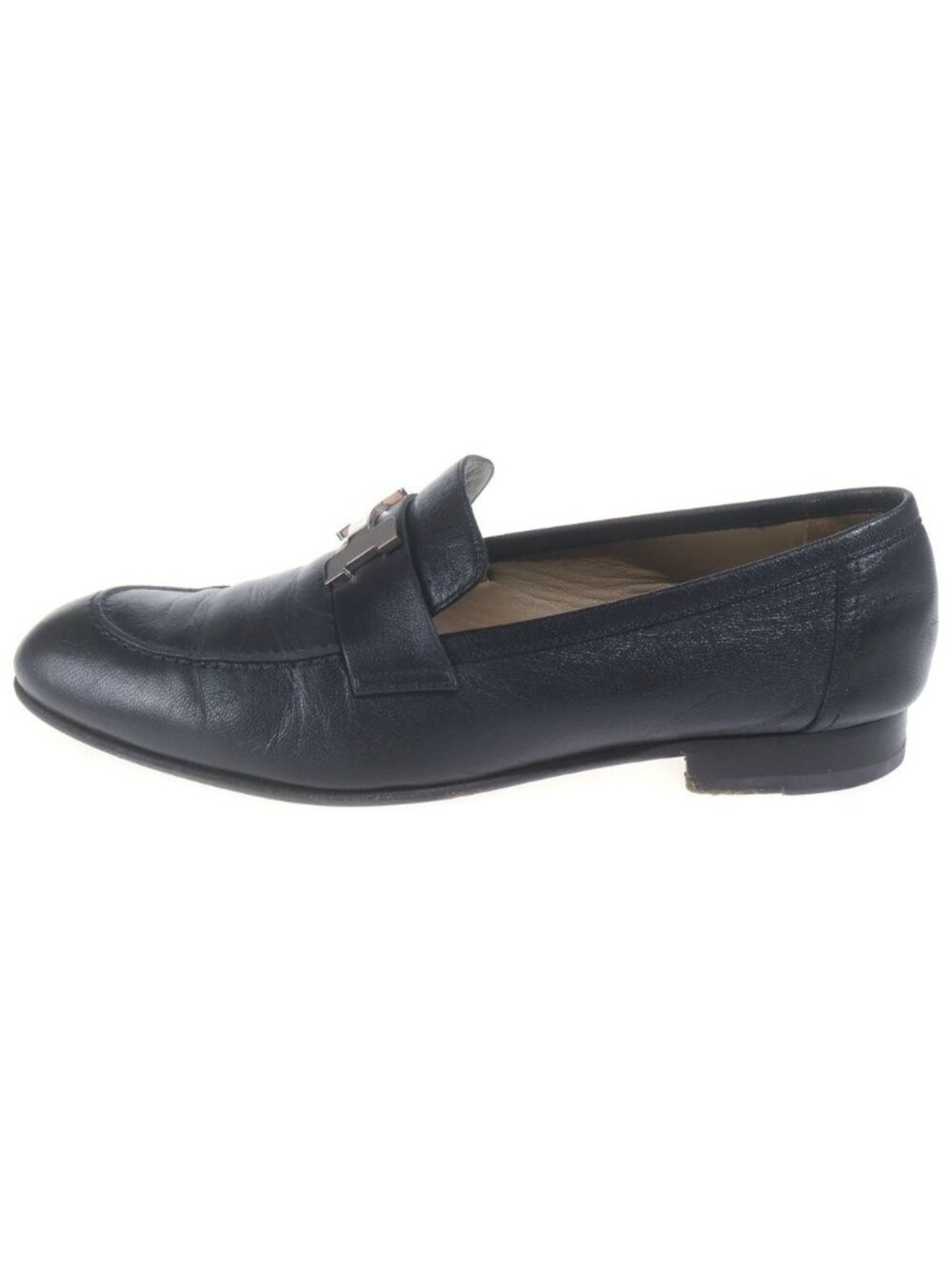 Hermes Moccasins Paris Leather Black Silver